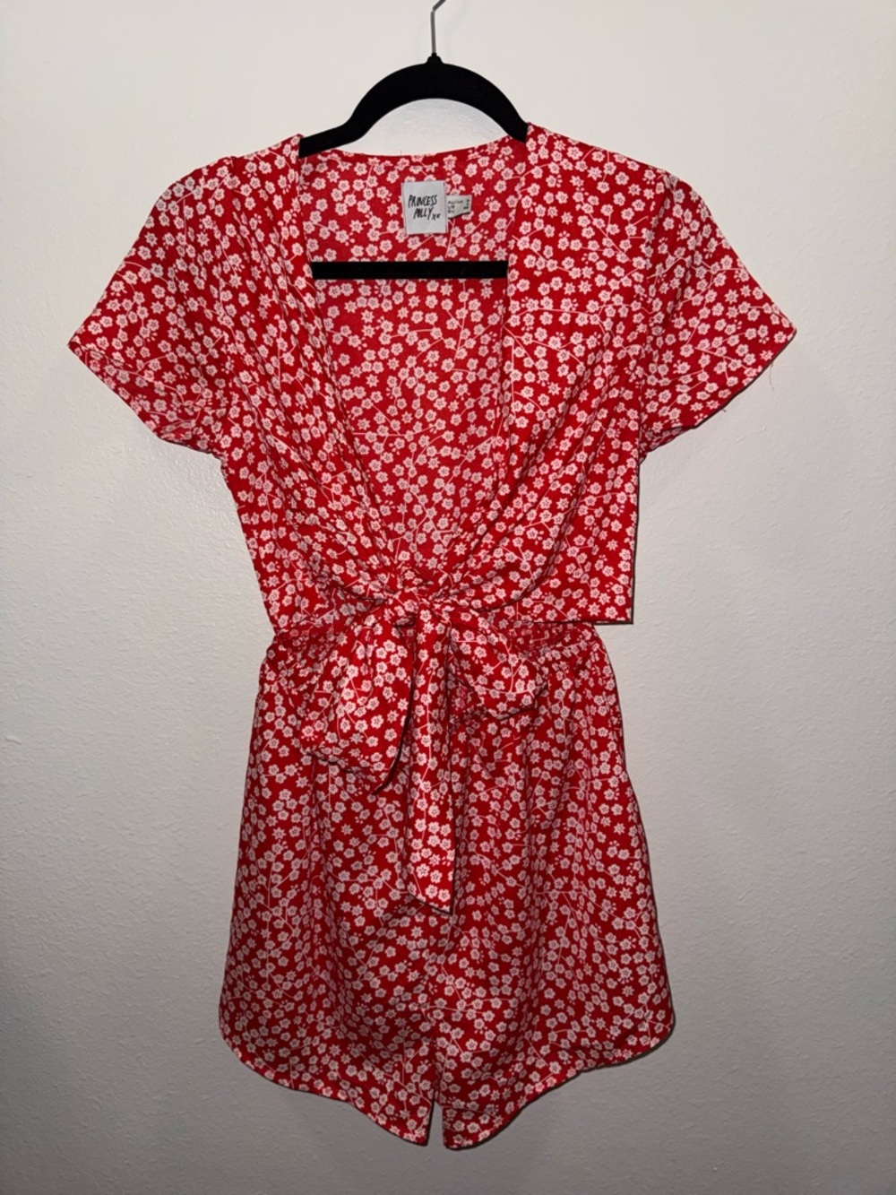Princess Polly Virgo Tie Front Cut Out Red Floral Romper